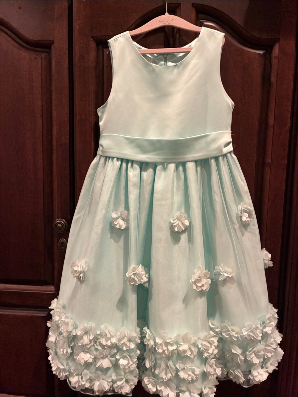 American Princess Mint Floral Appliqué Tulle Dress